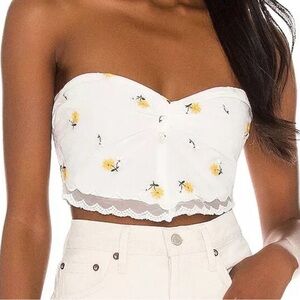 FOR LOVE AND LEMONS Floral White Strapless Crop Top